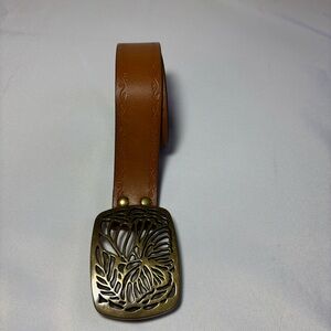 Brown Butterfly Brass Buckle Genuine Italian Leather Belt Size XL